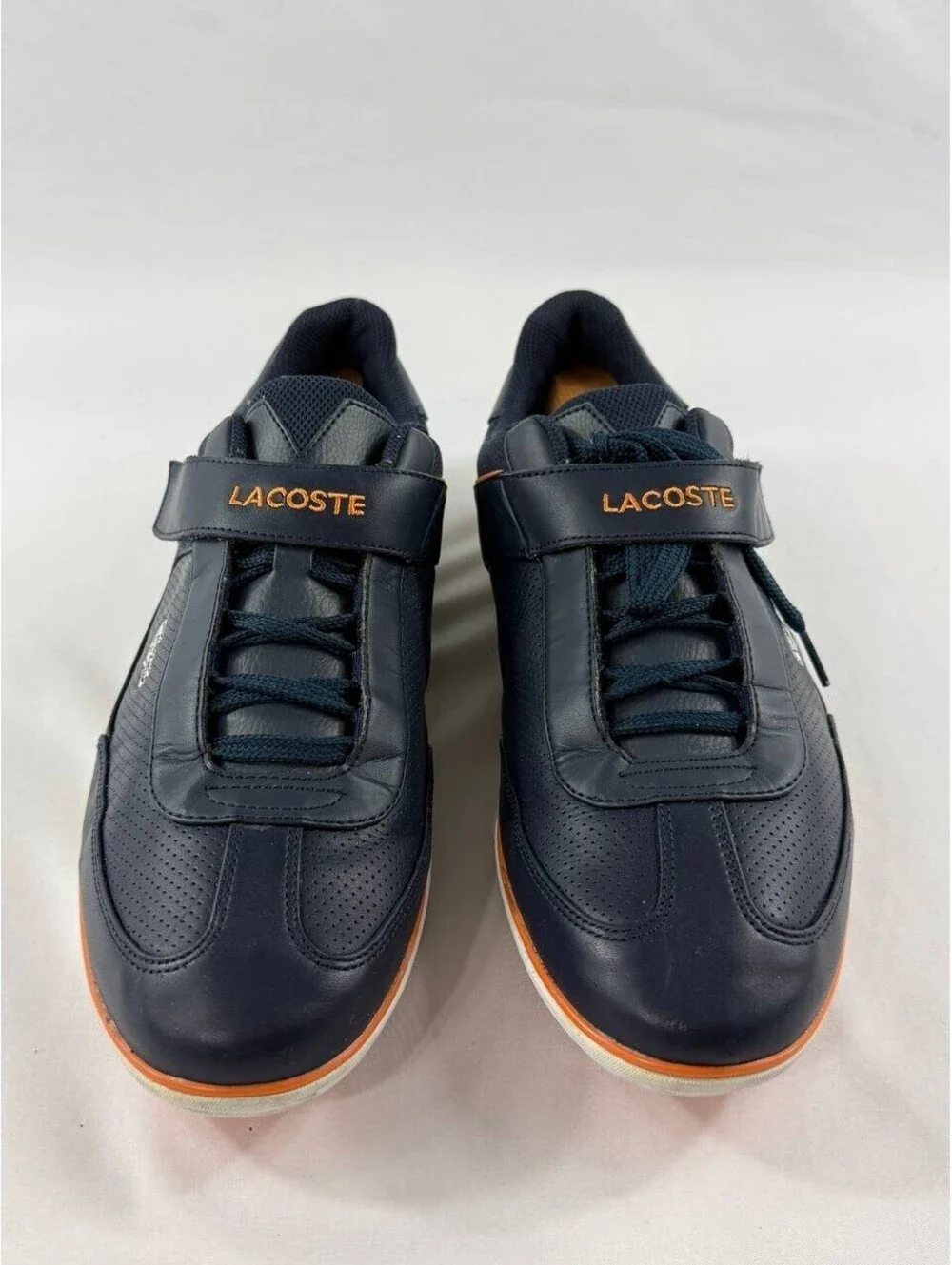 Lacoste Sport Sneakers Mens 12 Blue Orange Leather Strap Casual Shoes